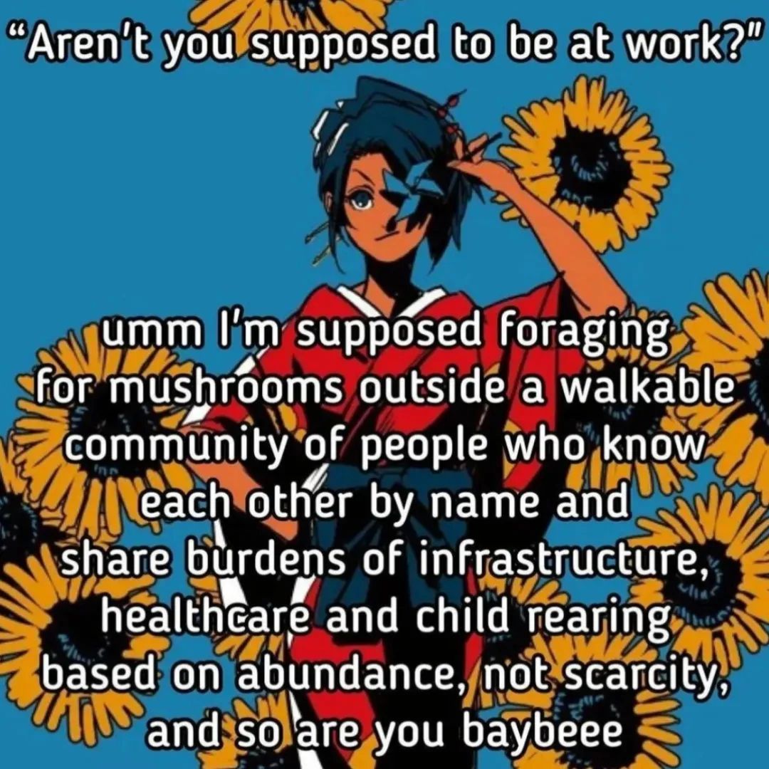 This meme features a character from the anime "Kill La Kill" in a humorous and relatable scenario. The text at the top reads, "Aren't you supposed to be at work?" and the character responds with a sarcastic and humorous explanation of her current situation, listing various excuses for why she's not at work. The text is written in a playful, internet-style format, with a mix of humor and irony.